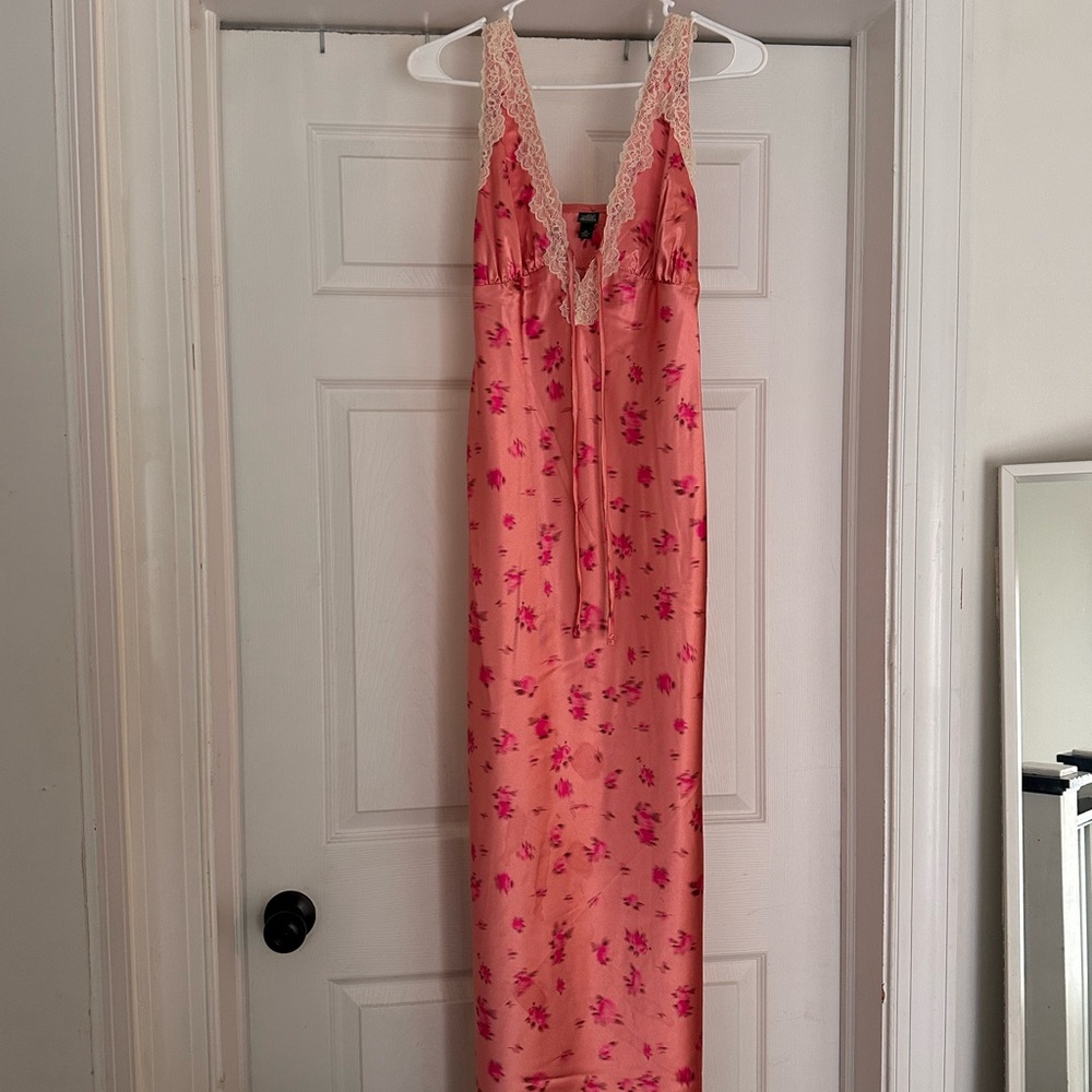 Floral Lace Trim Nightgown - Pink